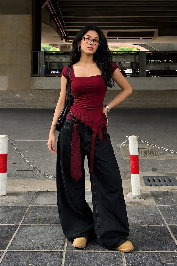 Gen Z Concert Fit_ Red-Jeans Streetwear
